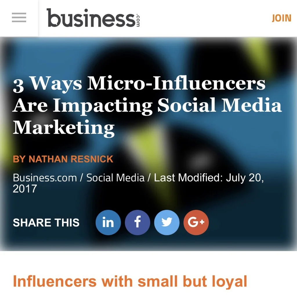 Another feature on Business.com ! Check out what we think about using Micro-influencers and how they are going to play a huge aspect in the coming of social media advertisements.