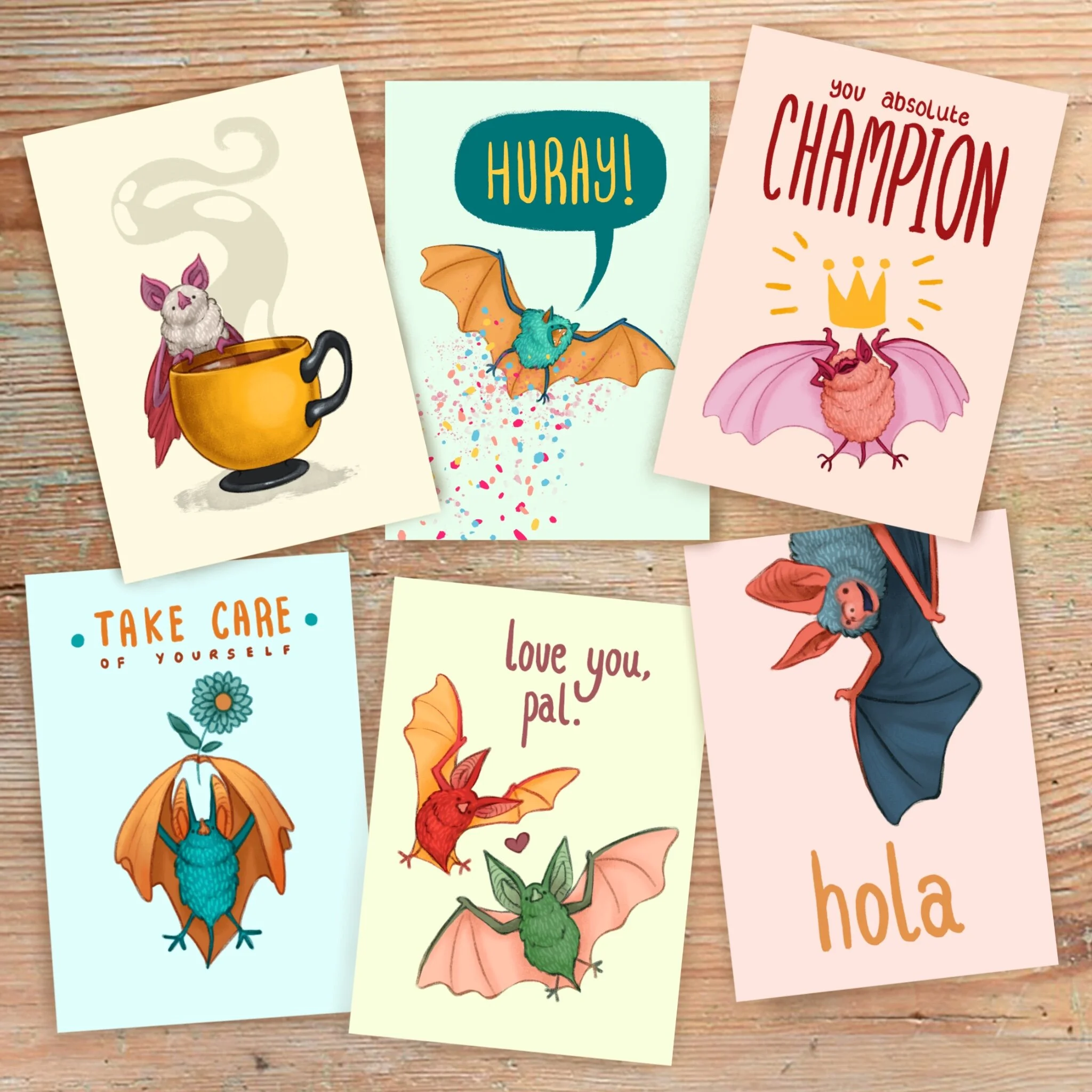 Pack of 6 Bat Greetings Postcards