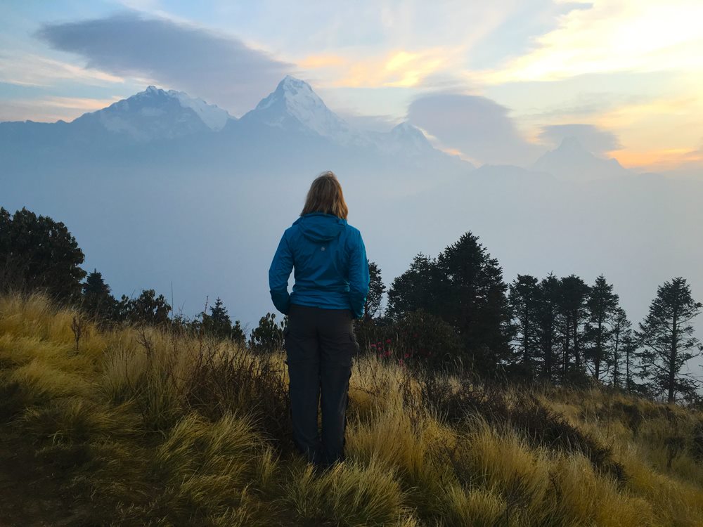 Sunrise trek to Ghorepani-Poon HIll on the Annapurna Circuit in the Himalayas of Nepal
