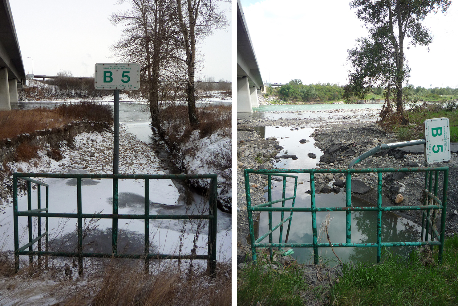 The Bow River by Bonnybrook Bridge, November 2012/June 2013. A week after my drawings went on show at TRUCK, a 100 year flood event hit Southern Alberta and devastated many areas including the part of SE Calgary I had been drawing. 