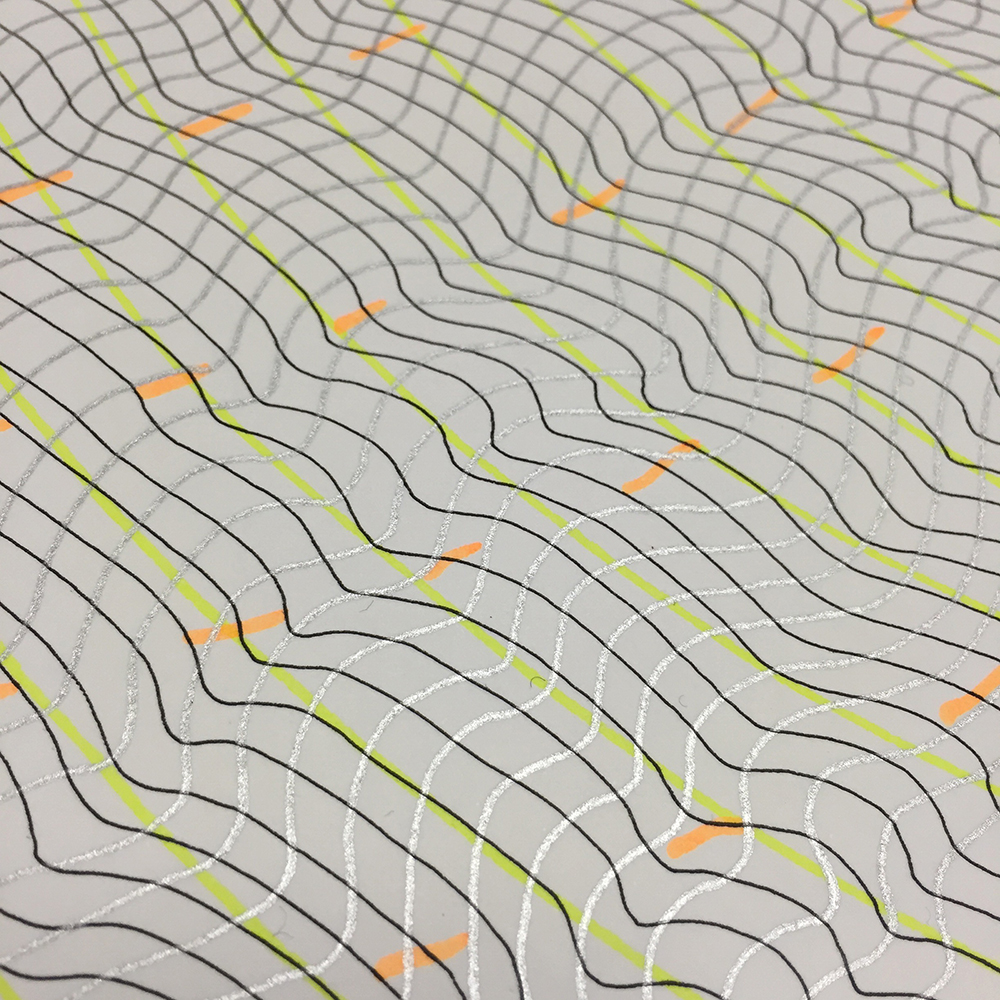 Detail of Saguenay ii; pen and ink drawing, based on flows of water at the meeting point of the Saguenay and St Lawrence rivers.