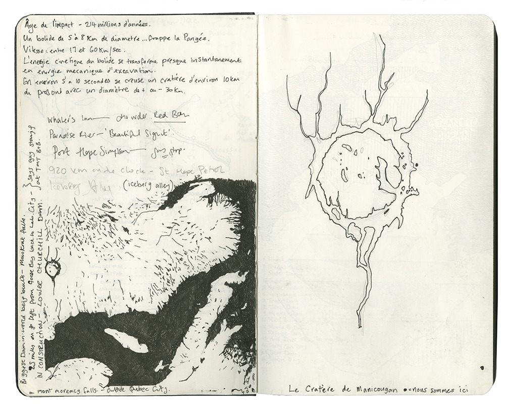 Planning the route; keen to get to Manicouagan Reservoir, formed by a 214 million year old impact crater and dammed by the Manic 5 hydroelectric dam. 