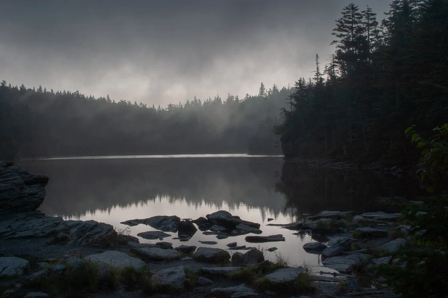 fog reflections on Sterling Pond Vermont