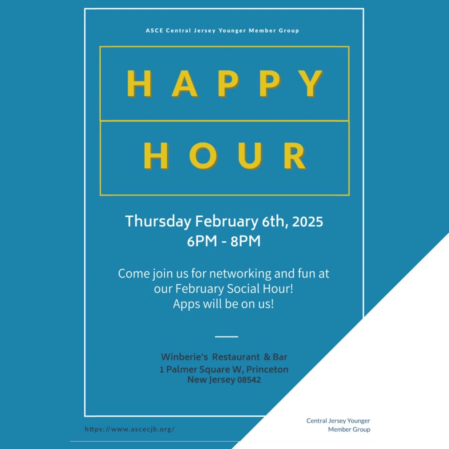 CJB YMG is having their first happy hour of 2025 at Winberie’s in Princeton NEXT Thursday February 6th! Tell anyone you work with to come out for some drinks and apps. (Apps on us!) Use location link at the top of this post to see where Winberi
