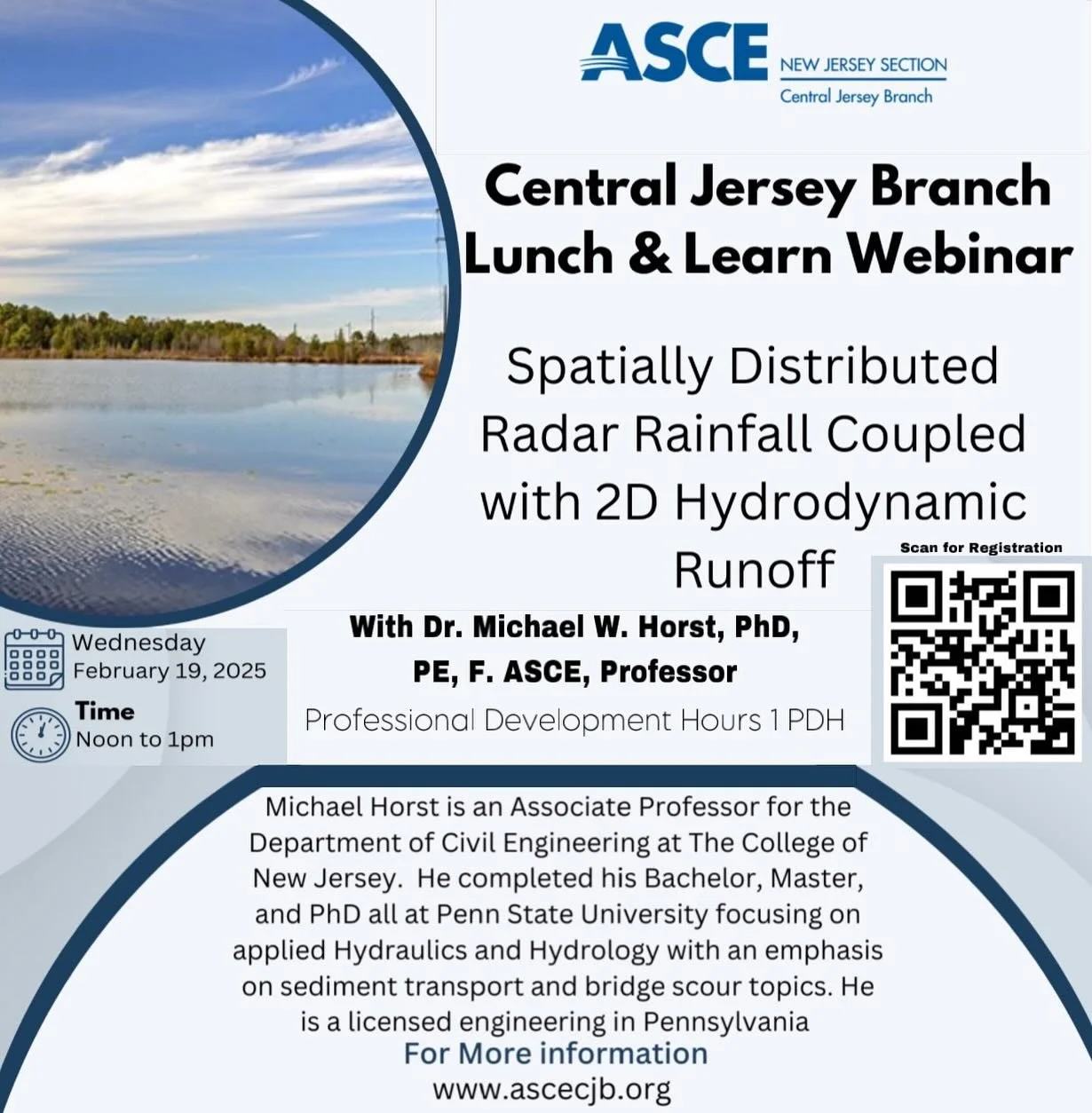 February Webinar - Free PDH 🚨 
Wednesday, February 19th from 12-1pm, Dr. Michael Horst, PhD, PE, F. ASCE, Professor, will be presenting on spatially distributed radar rainfall coupled with 2D Hydrodynamic runoff. This webinar is worth 1 Professiona