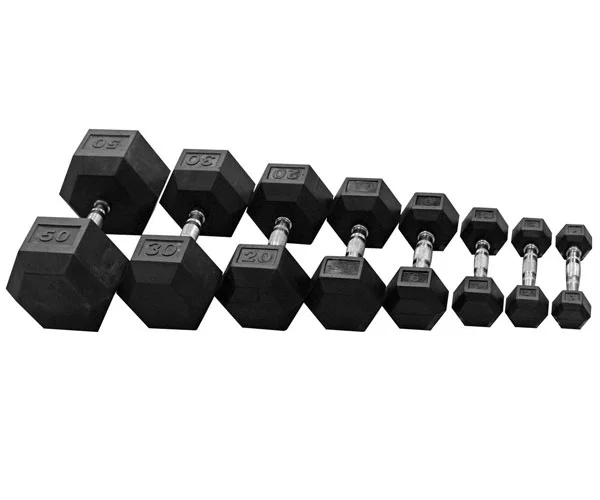 Black Rubber Hex Dumbells