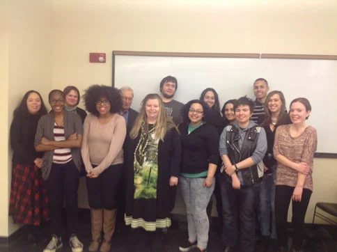 Poet Nuala Ní Dhomhnaill with students from Irish Women Writers, April 9, 2015