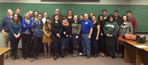 Professor Matt Campbell with graduate students from the Modern British and Irish Poetry and Modernism seminars, November 18, 2014