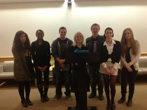 Paula Meehan, Ireland Professor of Poetry, with students from The Art of Poetry, October 31, 2013