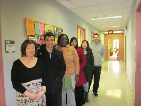 Poet Vona Groarke meets with students before her reading, November 8, 2012