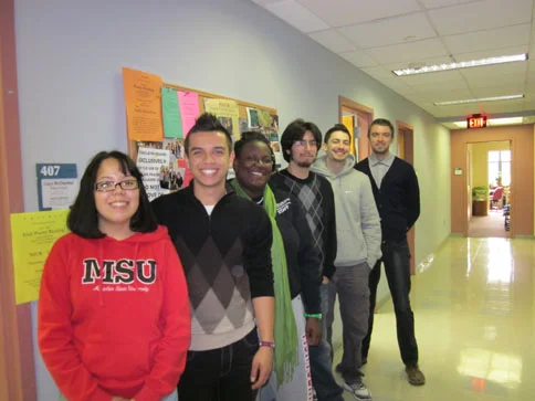Poet Nick Laird meets with students before his reading, October 18, 2012