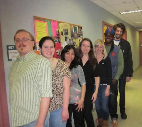 Poet Saskia Hamilton with students before her reading, February 23, 2012