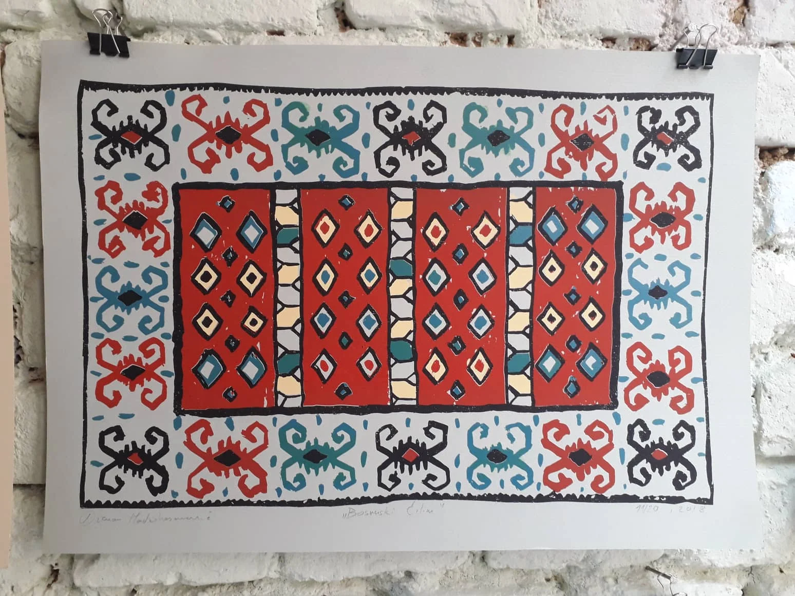   Bosanski ćilim, grafika, sito štampa / 2017    Photo credit   Galerija savremene umjetnosti Brodac Contemporary art gallery Brodac  