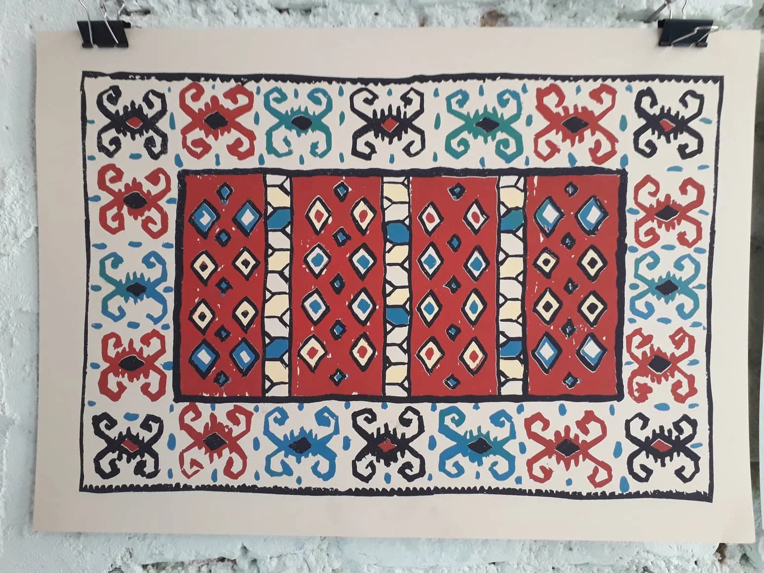   Bosanski ćilim, grafika, sito štampa / 2017    Photo credit   Galerija savremene umjetnosti Brodac Contemporary art gallery Brodac  