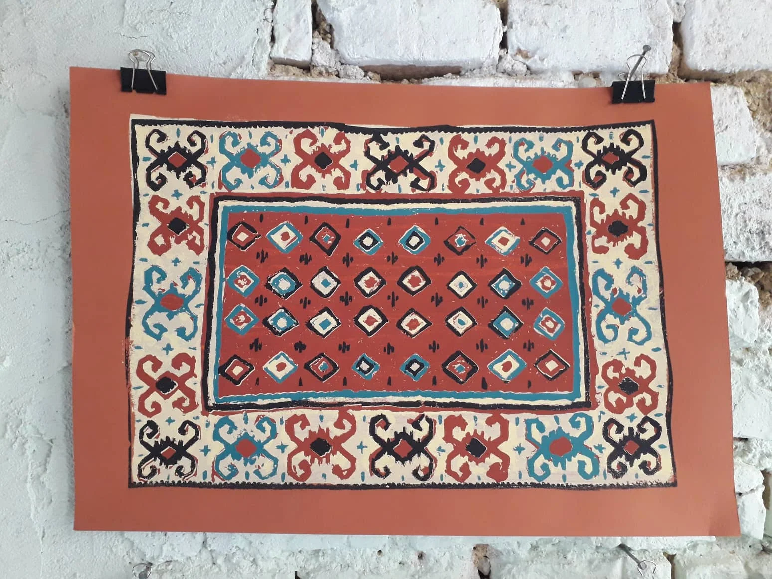   Bosanski ćilim, grafika, sito štampa / 2017    Photo credit   Galerija savremene umjetnosti Brodac Contemporary art gallery Brodac  