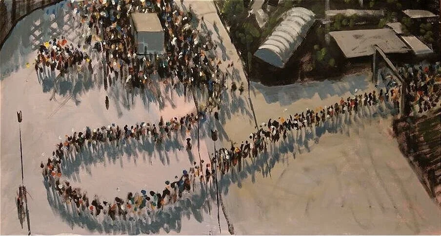 Queue, 100x50cm, 2020. / Art in Isolation /