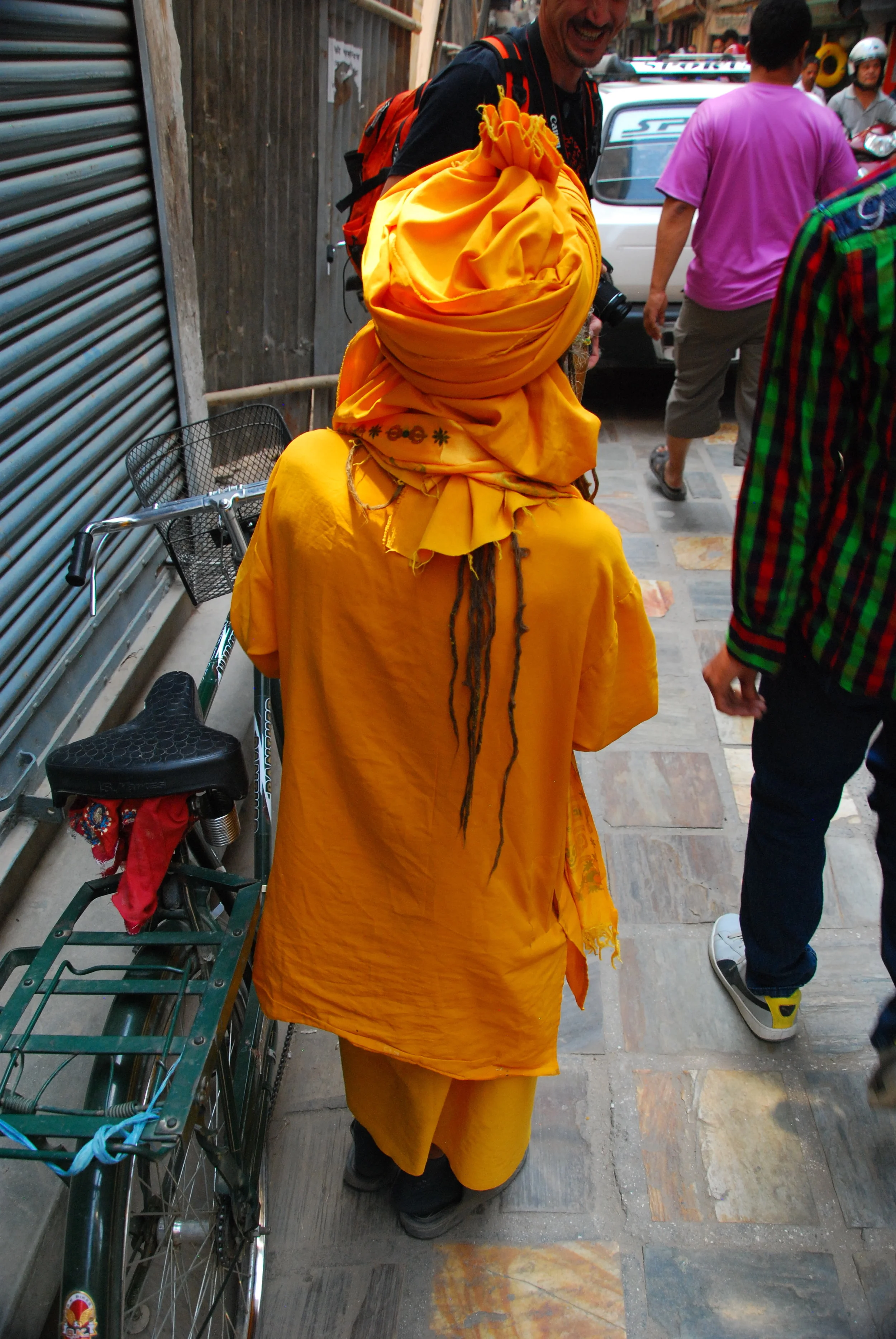  Hindu sadu holy man outside temple in Kathmandu, Nepal 