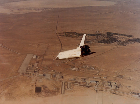 The space shuttle coming back down.