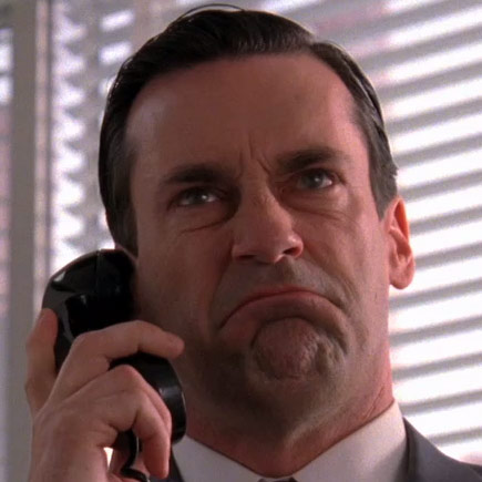 Don Draper. They used to shoot "Mad Men" at Downtown Center Studios, where I worked for a little while. What was I working on? A movie called "The Obama Effect." What was my job? Props. Mostly just moving stuff around. It wasn't very fun!!!