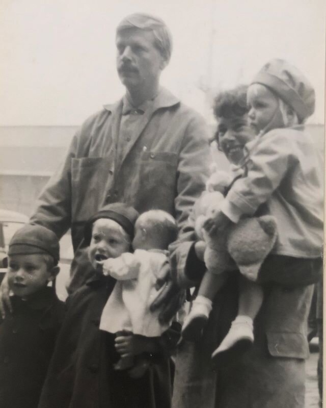 My family ready to board a boat to Australia. I can&rsquo;t imagine the grief my  mother had on leaving her home the Netherlands to start a new life in Australia . She would have made all those outfits (hats included) sewing late in the night, so we 