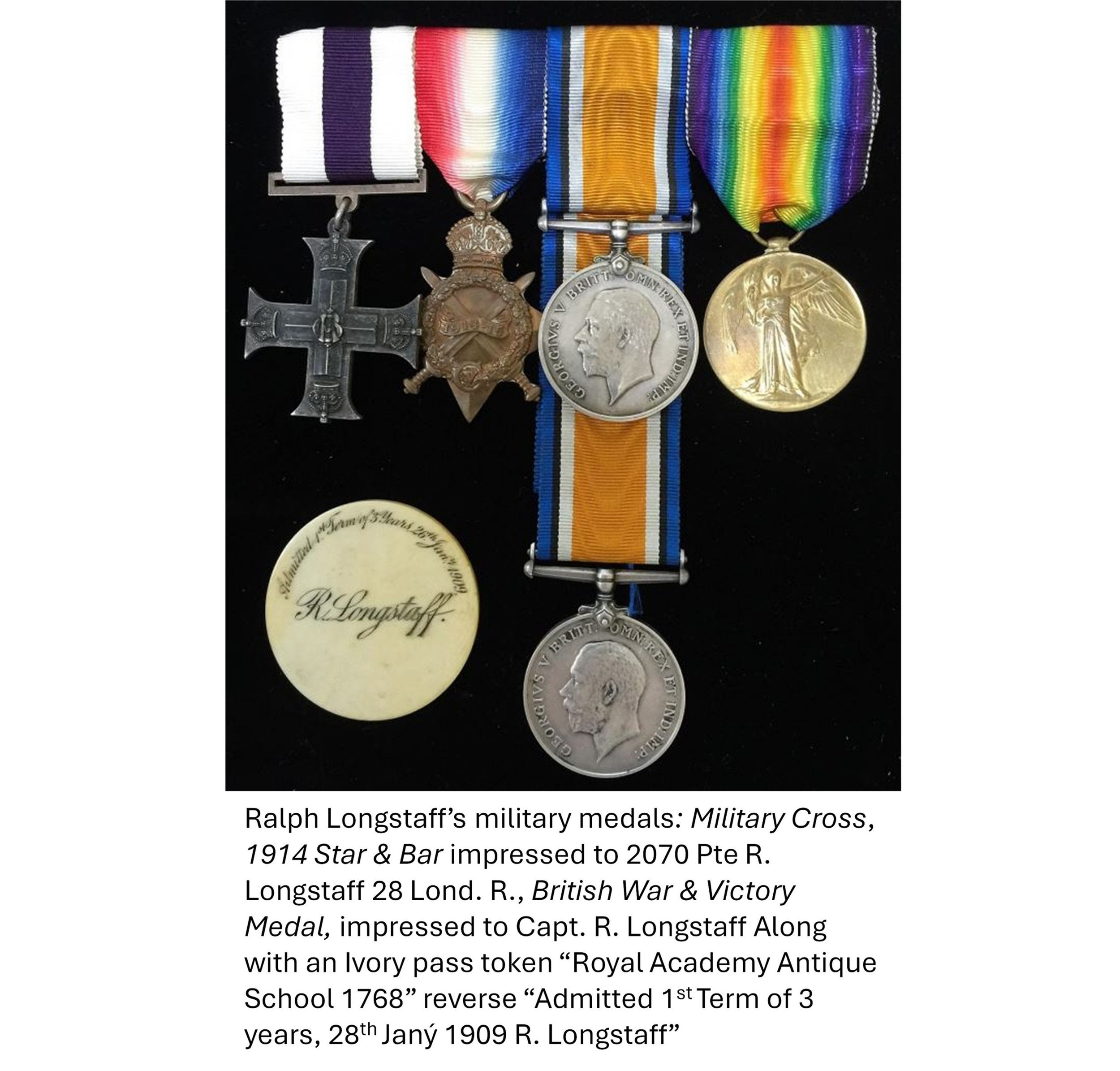 Ralph Longstaff - WW1 service medals and R.A disc.jpg