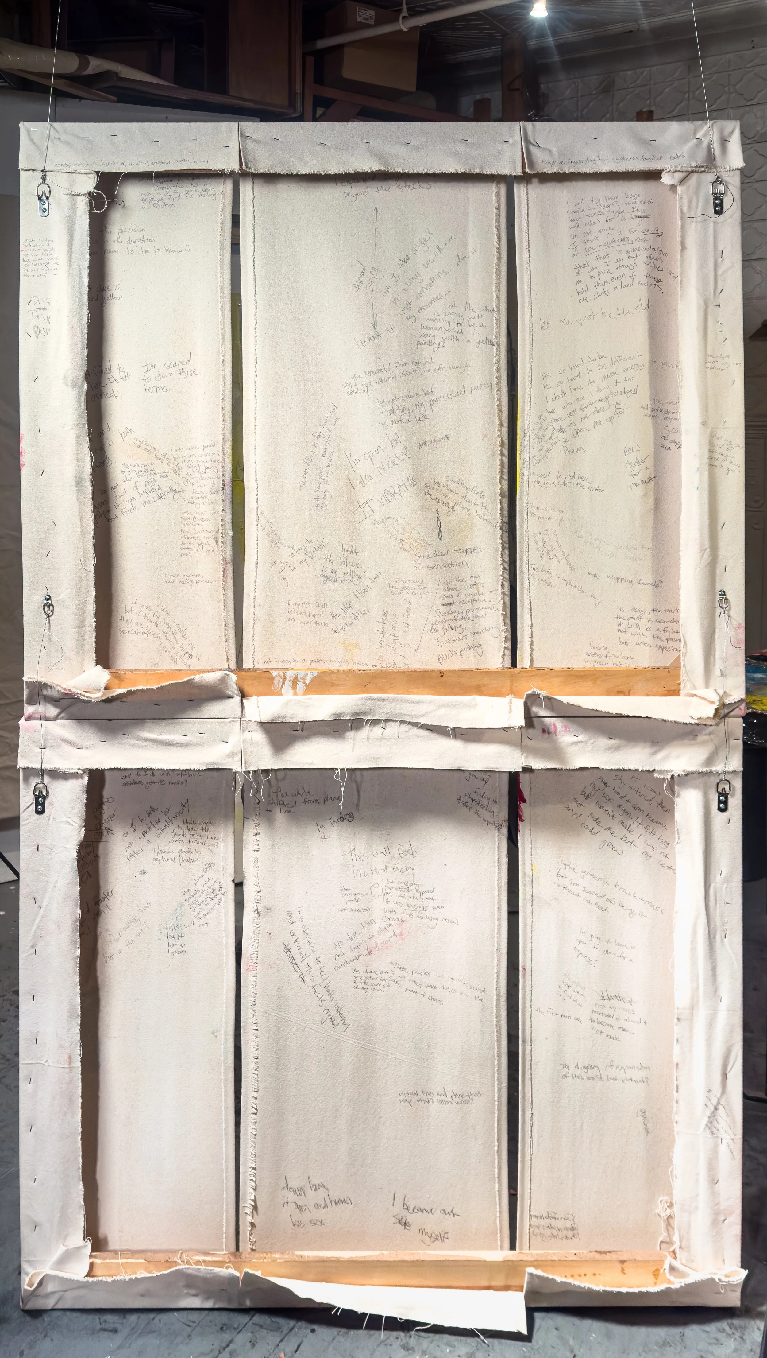 Reverse side: Number 221, a,b,c (a painting that stumbled as I do, between wanting to show myself and fearing how it will be seen)