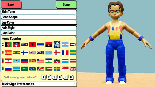 (in-game UI for choosing Country and color scheme)