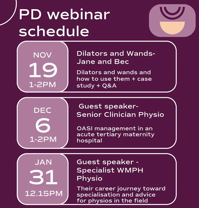 Hot off the press - our PD Webinar schedule for the next 6 months 👏🏻 

We&rsquo;re excited to offer an array of wonderful guest speakers to complement the mentoring on offer to our team in house!

Our brilliant bunch of physios are always eager to 