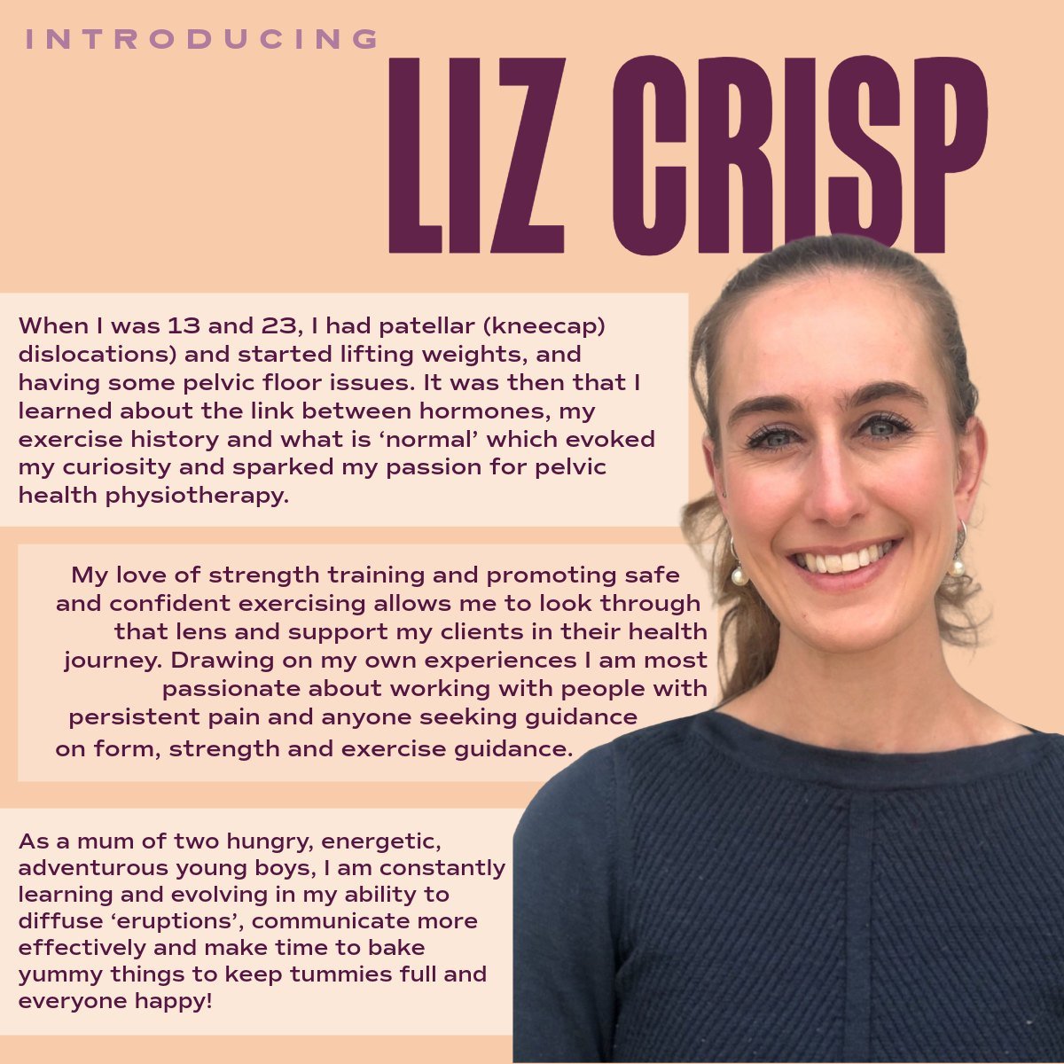 ✨Meet Liz✨

Liz is passionate about helping people move better, feel stronger, and build confidence through movement 🤍

Her interest in pelvic health grew from her own experiences, giving her a genuine understanding of what her clients go through.

