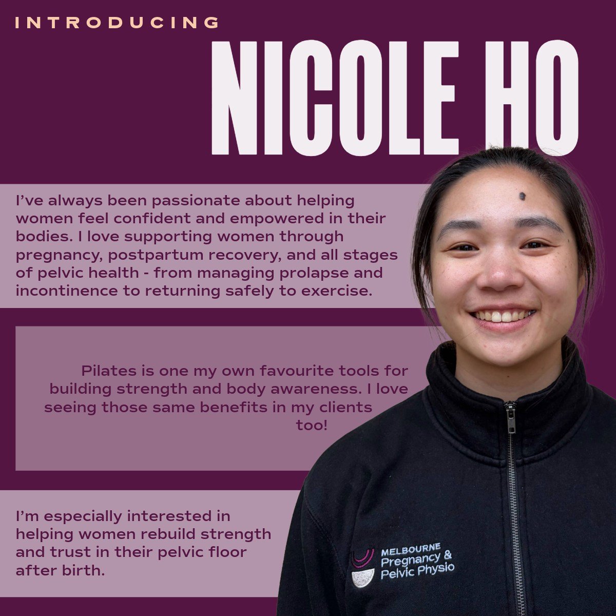 ✨ Meet Nicole ✨

Nicole is passionate about helping women feel confident and empowered in their bodies through every stage&mdash;whether that&rsquo;s during pregnancy, postpartum recovery, or navigating pelvic health concerns.

With a special interes