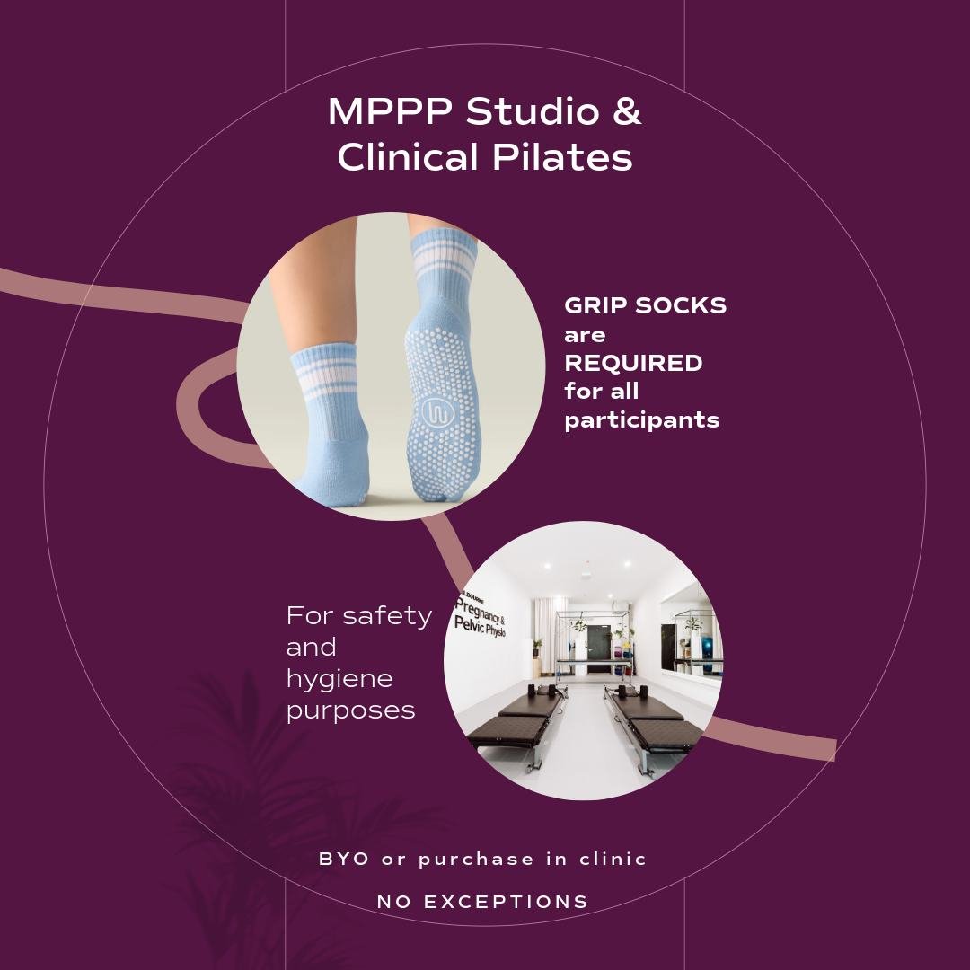 Just a reminder before your first (or next) class - GRIP socks are required for all participants at MPPP Studio &amp; Clinical Pilates 🧦 

It's all about keeping you safe and our space hygienic. 

BYO or purchase in clinic. See you on the reformer!