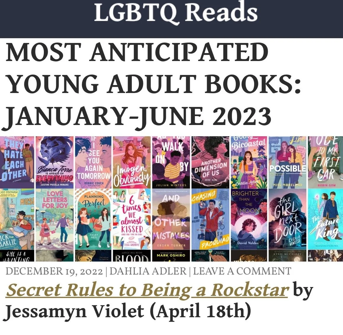 LGBQT Reads "Most Anticipated Young Adult Books" 