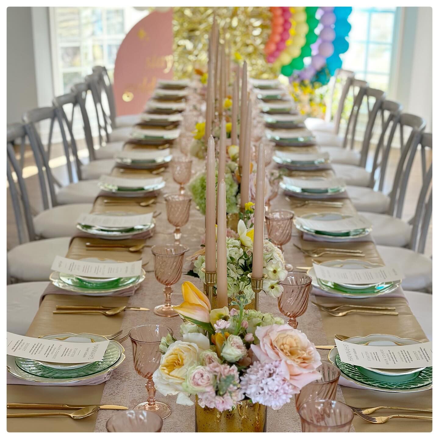 we set the table for this sweet sixteen golden birthday that fell on the eve of st patricks day last year. bringing in all the golden accessories, we set the table for a sophisticated dinner using subtle green and blush accents. #goldenbirthday #swee