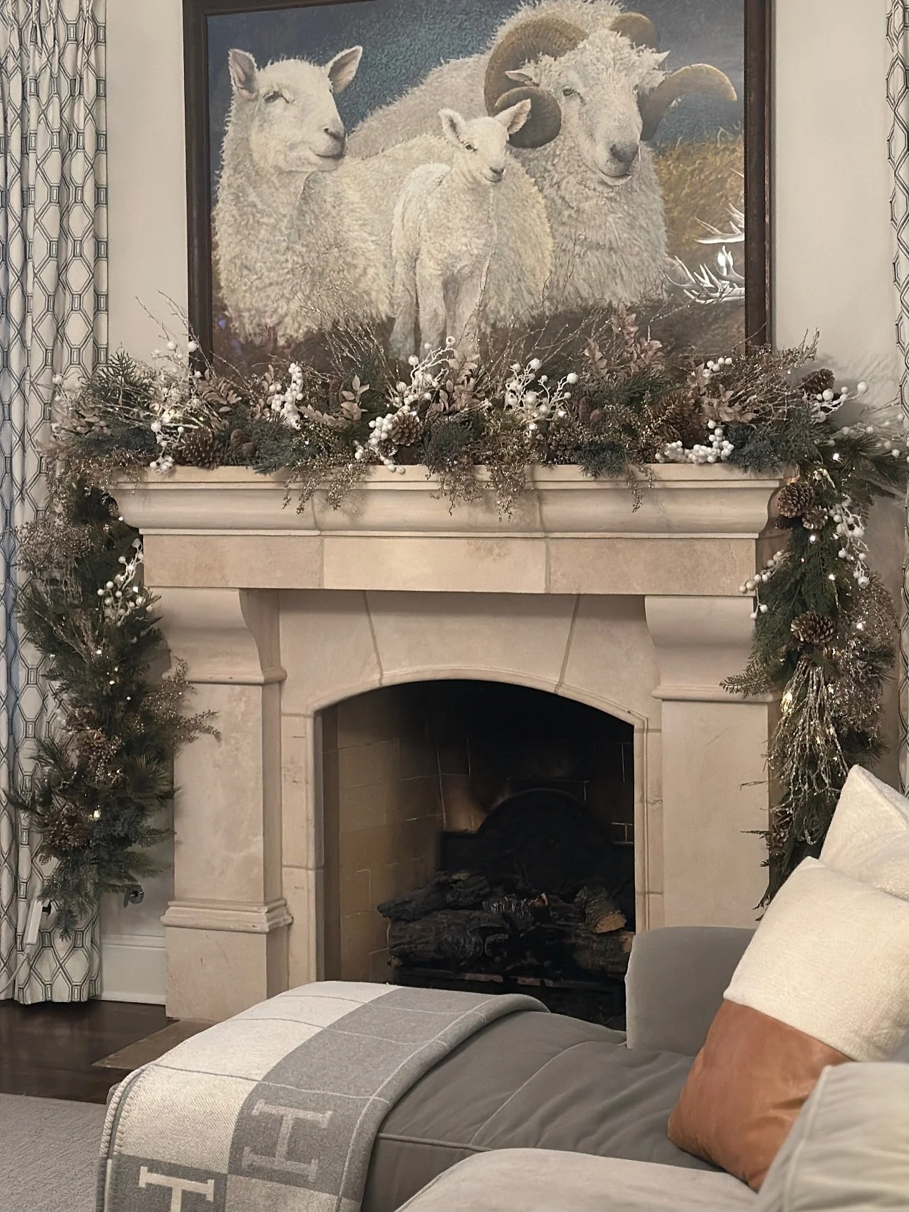 frosty, snow kissed mantle installation from last week&hellip;along with trees, we decorate mantles and banisters for holiday. we bring all the garlands and sprigs to dress your fireplaces and depending on your style, we can finish with ribbons and e