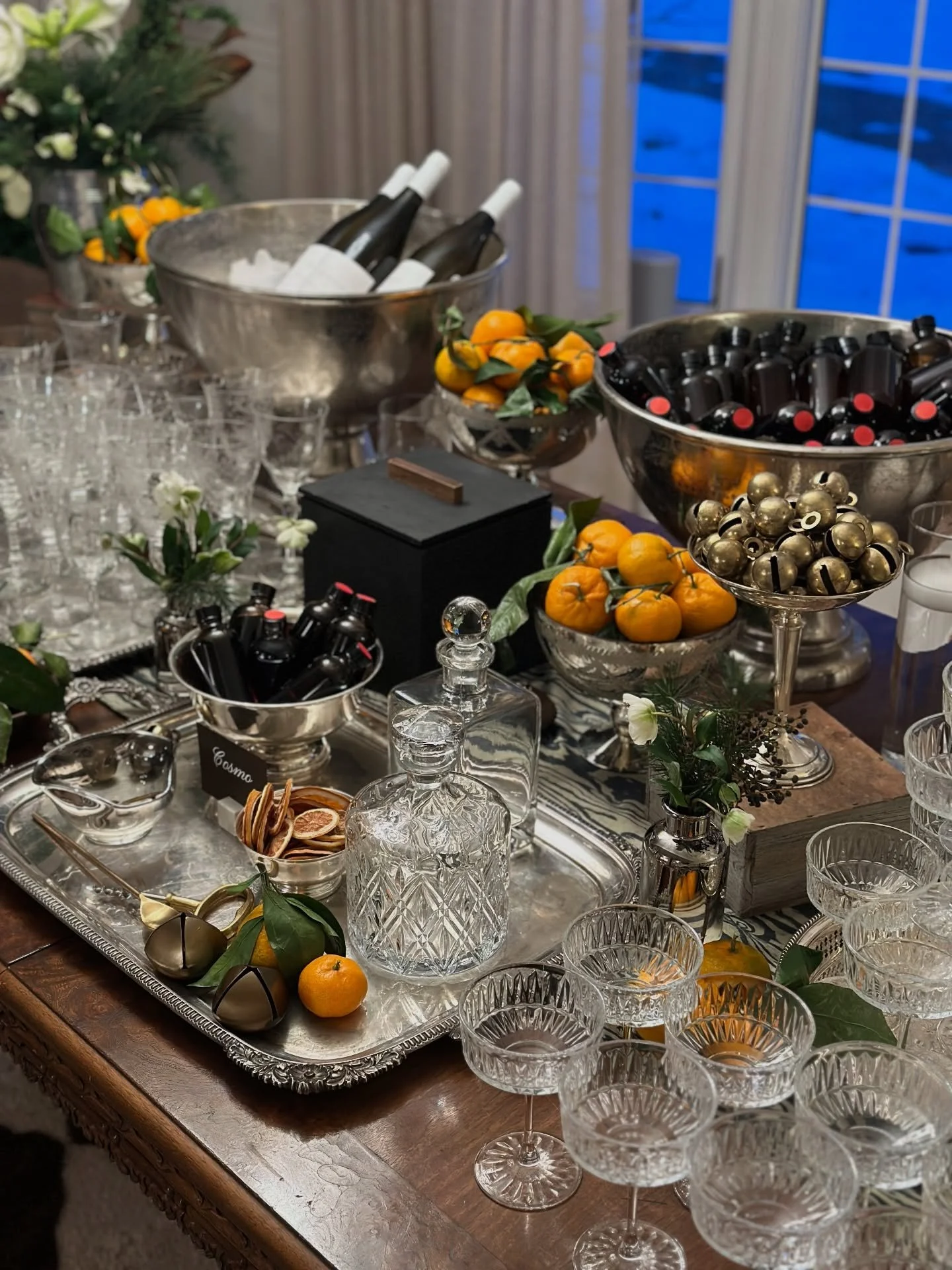 we have everything you need for a bar set up. beverage chillers, ice buckets, trays, vintage glassware, garnish bowls and accessories. you can rent it all through our website elliestyled.com 

this diy bar set up was gorgeous and functional, a perfec