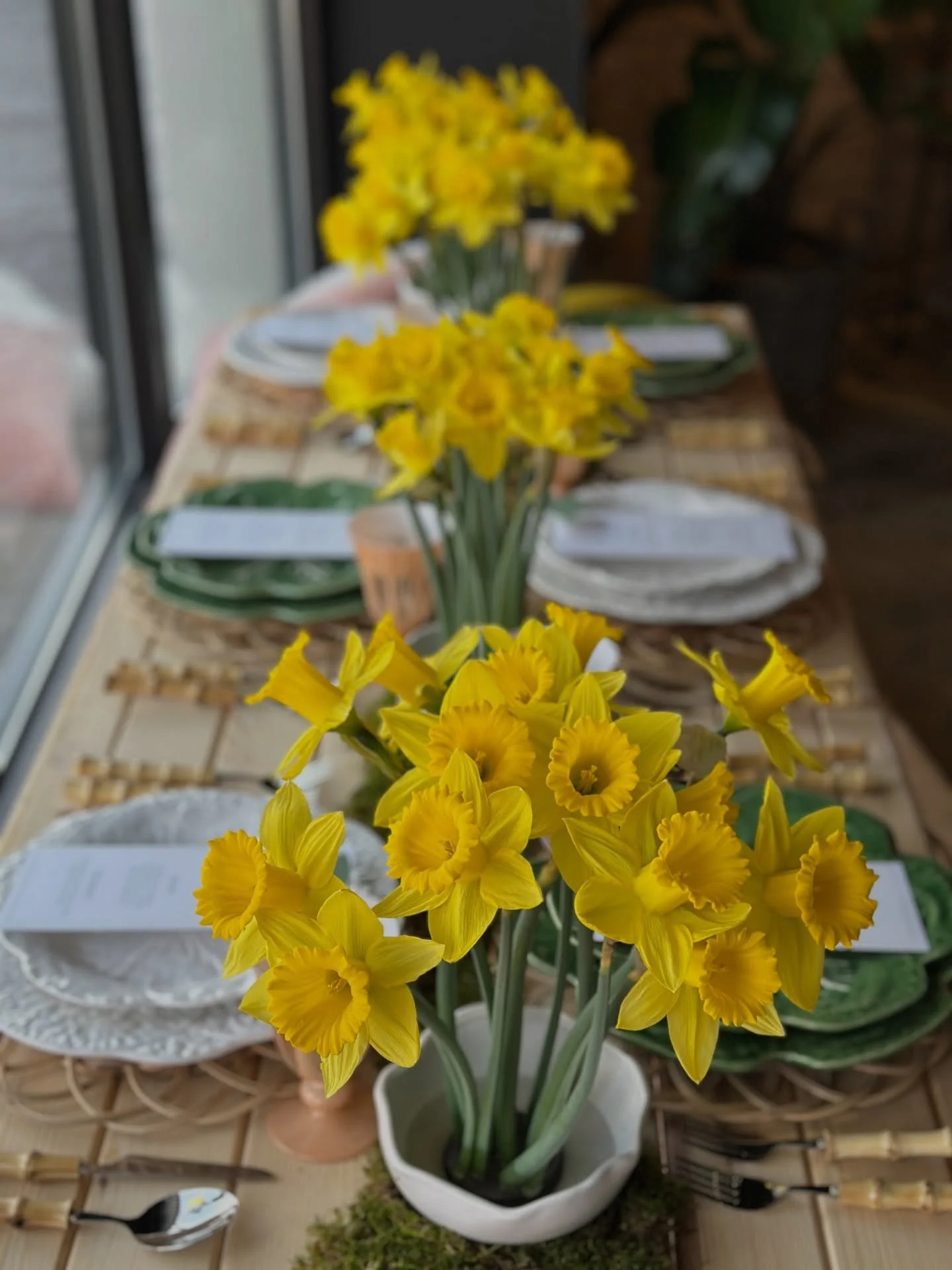 happy Easter and happy spring renewal! 

we like to set our Easter table with some traditional components, like our cabbage chargers and plates, rattan elements, and signs of new life and emerging spring. custom butterfly place cards remind us that w