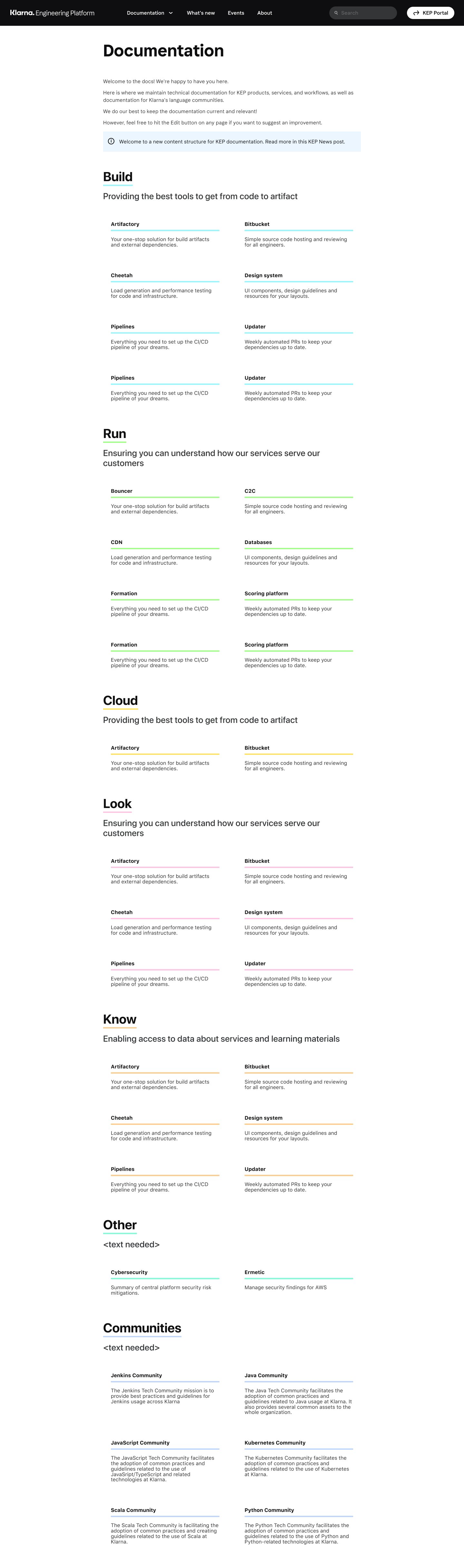 Documentation landing page