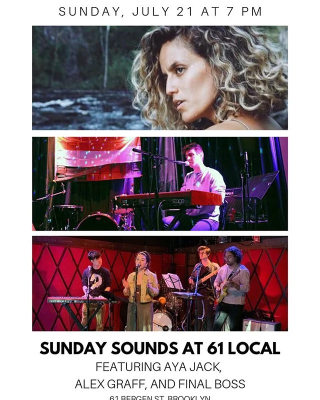 Hi friends! 7/21 at @61local gonna be playing @sundaysounds61 !! With @nadiapinder @soyoucomehereoften @paul.bloom @treebeardjazzman @nicvivasnik ! 
Will be sharing the bill with the amazing @iamayajack and @finalbossasmr 🤟🏼🎵 Thank you to @joshthe