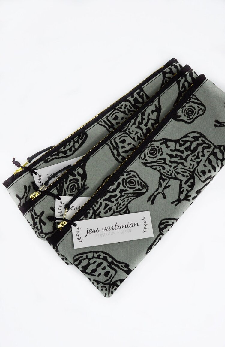 Gopher Frog Block Printed Zipper Pencil Pouch — NATURE WALK