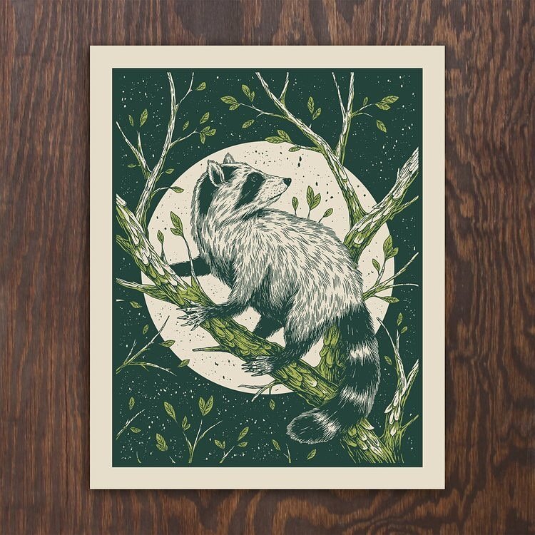 🦝✨ Raccoon &amp; Opossum Prints have been restocked! You can find them on the web or in our stores along with some other favorites from artist @loganschmittillustration 🌿💥