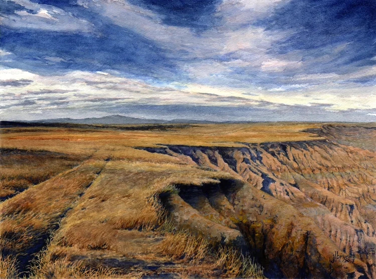 Badlands Rim at Red Shirt Table watercolor : 9 x 12" : print $75 : original available