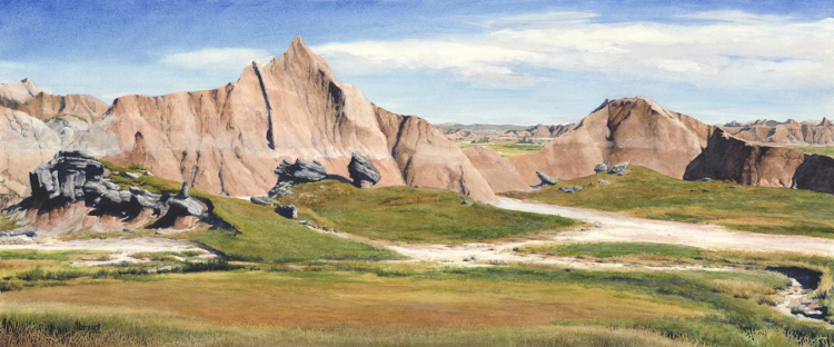 Palmer Creek Unit: National Geographic 1940 Paleontology Dig Site watercolor : 24 x 10" : print $150 : original NFS