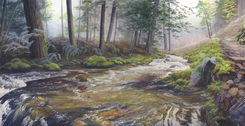 Placer Creek from Pulaski Trail watercolor : 15 x 29" : print $275 : original sold