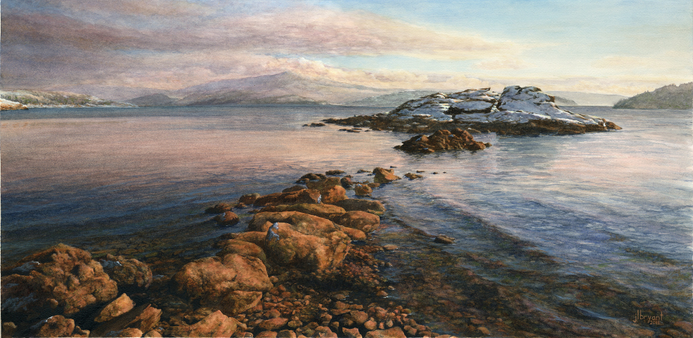 Tubbs Hill: Corbin Point in Winter watercolor : 14 x 28" : print $200 : original sold