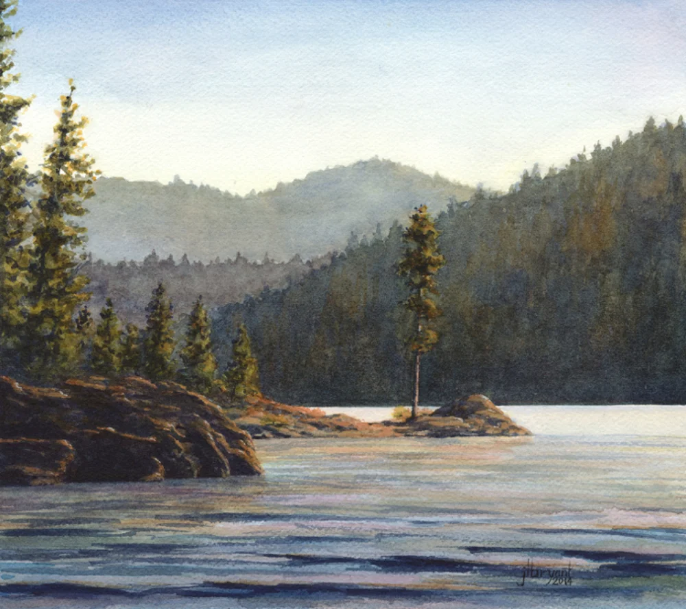 Corbin Point at Sunset watercolor : 9 x 10" : print $60 : original available
