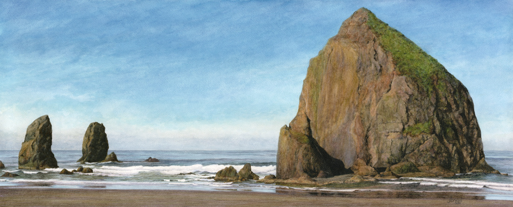 Haystack Rock, Cannon Beach watercolor : 12 x 29" : print $200 : original sold