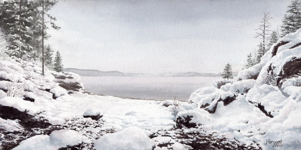 Tubbs Hill in Snow watercolor : 6 x 12" : original available