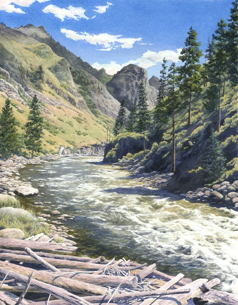 South Fork Salmon, Above Fall Creek watercolor :18 x 14” : print $160 : original available through The Art Spirit Gallery .