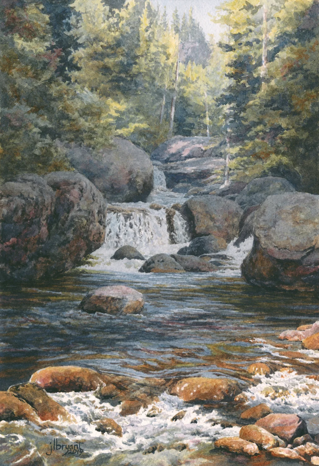 Copeland Falls, Rocky Mountain National Park watercolor : 10.5 x 7” : print $60 : original available through Coeur d’Alene Galleries