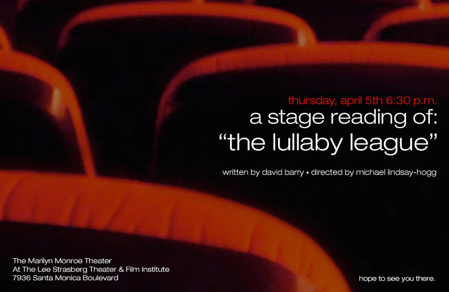Stage reading for The Lullaby League , the commercial TV script for which Tinsel’s Town is the sequel.